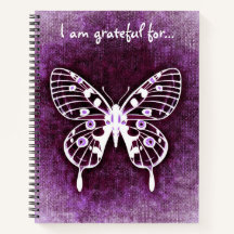 Jag är tacksam för Lila Butterfly Large Notebook