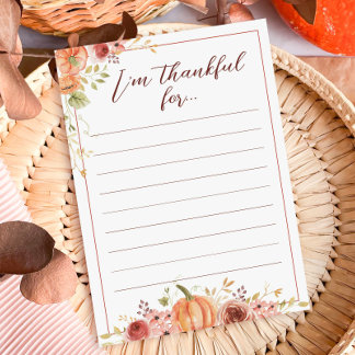 Jag är tacksam för Thanksgiving Note Cards Inbjudningar