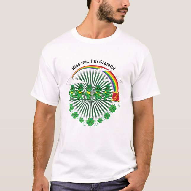 Jag är tacksam Leprechaunsar Rainbow St Patric T Shirt (Framsida)