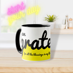 Jag är tacksam mot Färg Block Gult Black and White Mugg