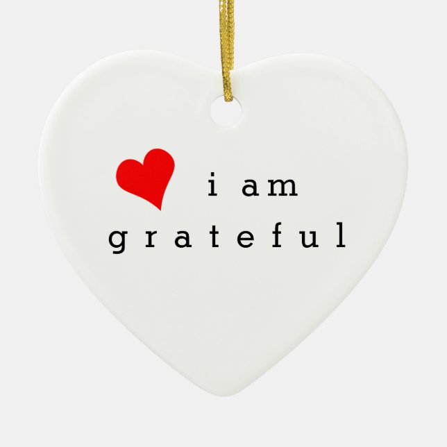 Jag är tacksam Red Heart Gratitude Reminder Julgransprydnad Keramik (Framsidan)