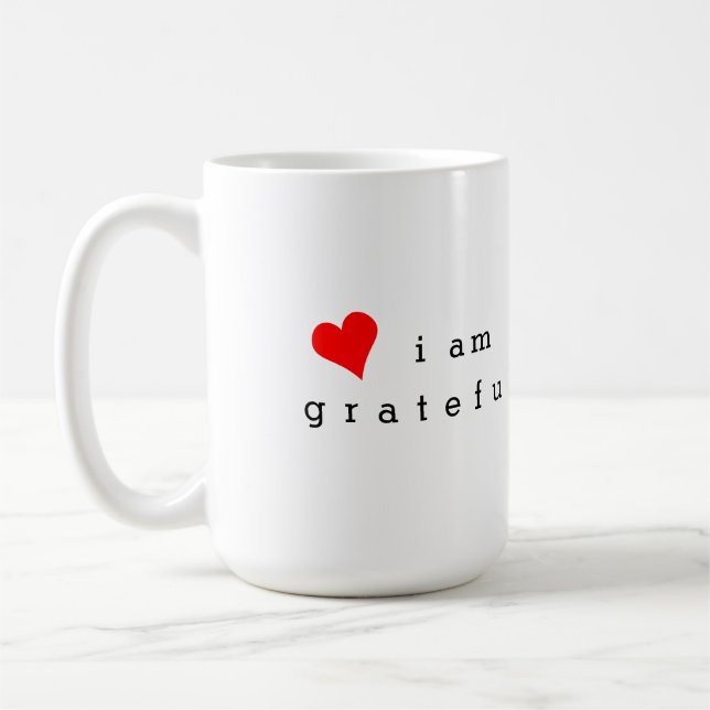 Jag är tacksam Red Heart Gratitude Reminder Kaffemugg (Vänster)