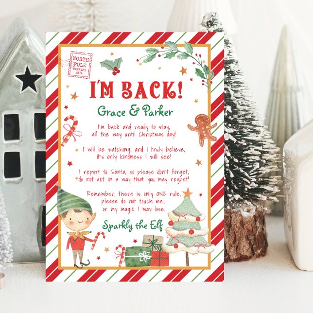 Jag är tillbaka jul, Elf Brev personalize & Print Inbjudningar (I'm Back Christmas Elf Letter that is editable, personalized letter from your Elf. Print at home.)