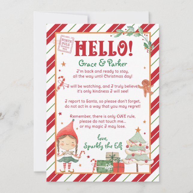 Jag är tillbaka på julafton Elf Girl Personalize & Inbjudningar (Framsida)