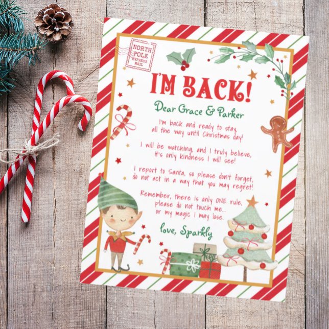 Jag är tillbaka Tomte Välkommen Hej Jul Tomte (christmas elf letter, welcome letter for elf at christmas)