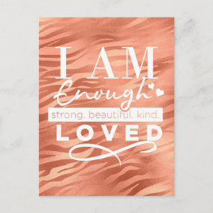 Jag är tillräckligt Peach Sparkle Tiger Print Pos Vykort