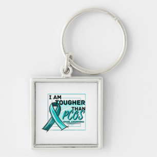 JAG ÄR TOUGHER ÄN PCOS AWARENESS Teal Ribbon Fyrkantig Silverfärgad Nyckelring