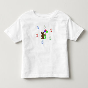 Jag är tre med en teddybjörn och ballonger tee shirt