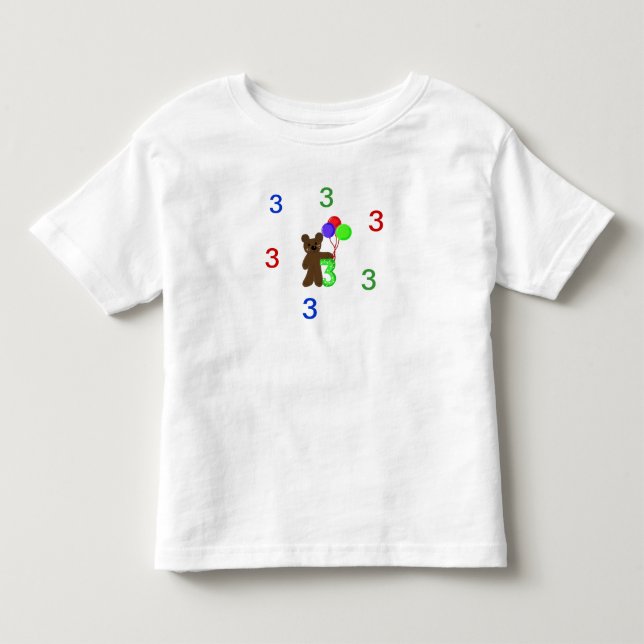 Jag är tre med teddybjörn och ballonger tee shirt (Framsida)