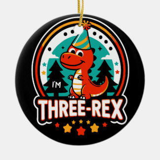 Jag är tre Rex Cute Dinosaur för 3:e födelsedagsfl Julgransprydnad Keramik
