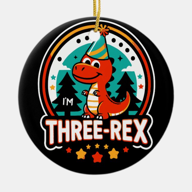 Jag är tre Rex Cute Dinosaur för 3:e födelsedagsfl Julgransprydnad Keramik (Framsidan)