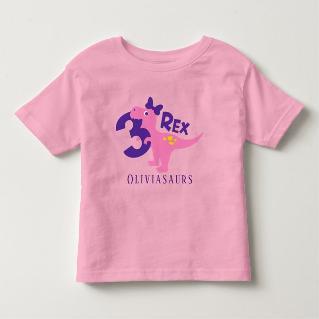 Jag är Tre Rex Girl Rosa Dinosaur Anpassningsbar T Shirt (Framsida)