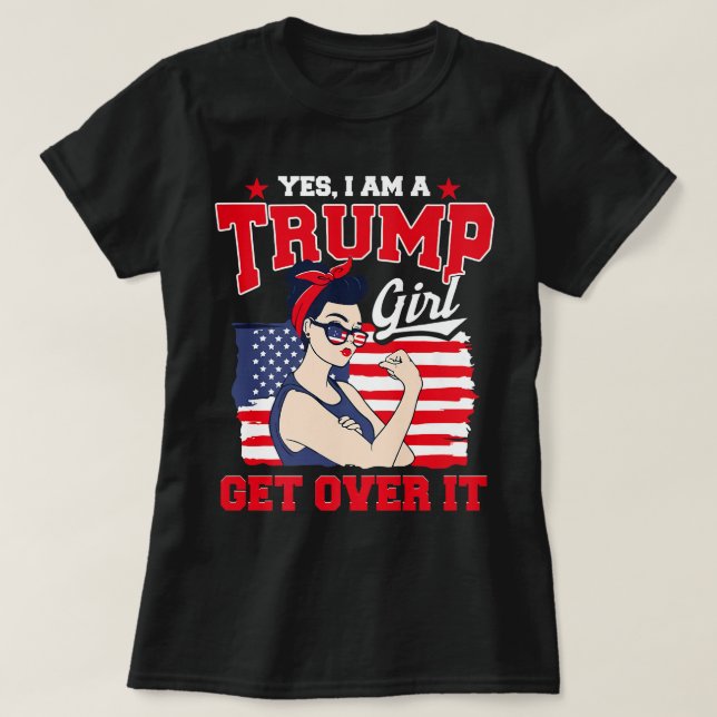 Jag är Trump Girl, kom över den amerikanska Flagga T Shirt (Design framsida)