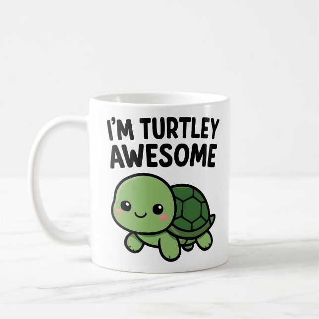 Jag är Turtley Awesome Söt Sköldpadda Puns Grafik Kaffemugg (Vänster)