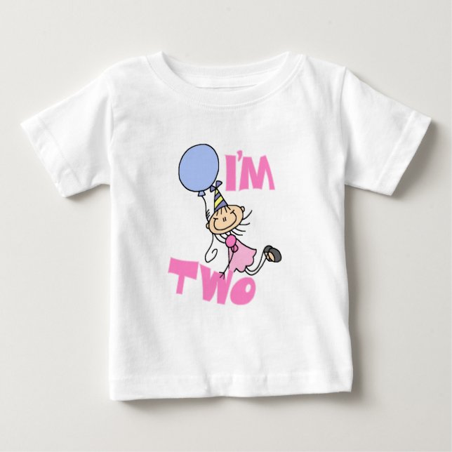Jag är två Stick figur Girl Birthday T-shirts (Framsida)