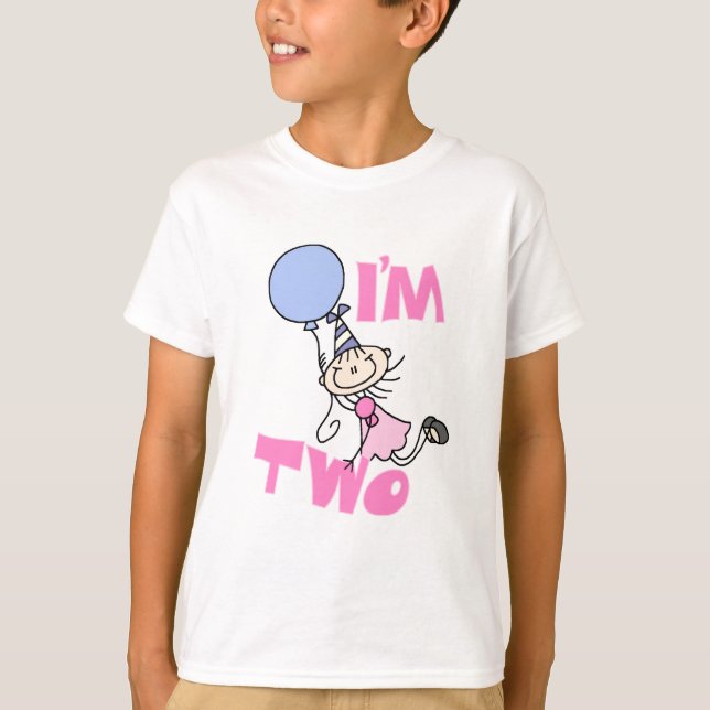 Jag är två Stick figur Girl Birthday T-shirts (Framsida)