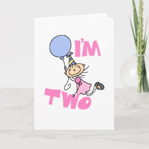 Jag är två Stick figur Girl Birthday T-shirts Kort