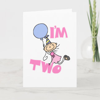 Jag är två Stick figur Girl Birthday T-shirts Kort