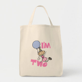 Jag är två Stick figur Girl Birthday T-shirts Tygkasse