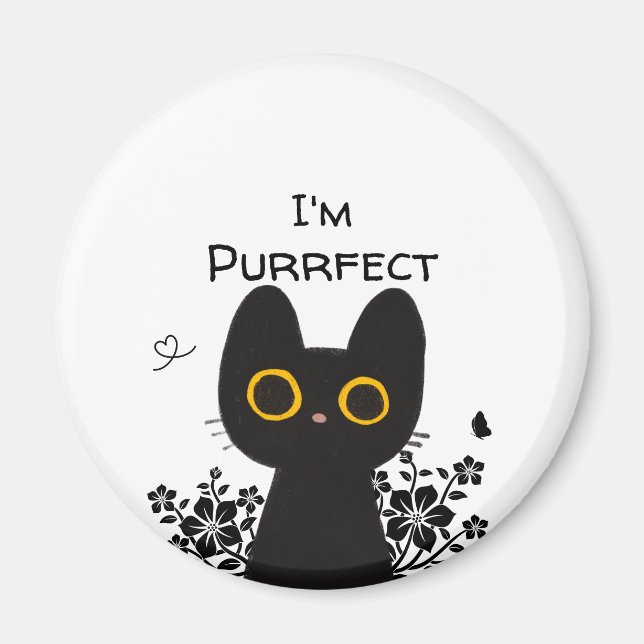 Jag är underbart söt svart kattmagnet magnet (Framsidan)