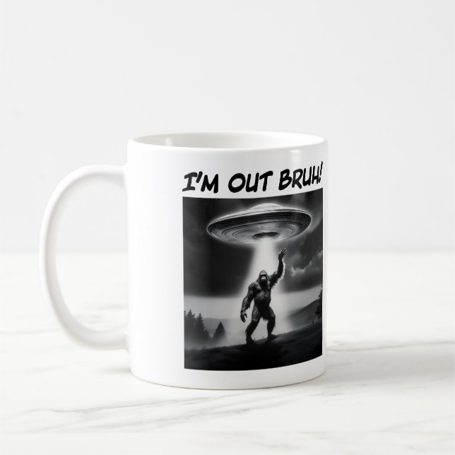Jag är ute Bruh! Bigfoot UFO Kaffemugg (Vänster)
