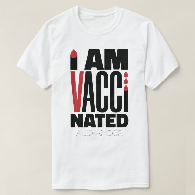 Jag är vaccinerad Covid-19 Lilla Black Red Namn T Shirt (Design framsida)