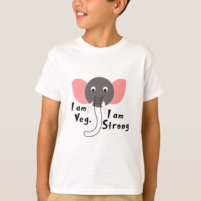 Jag är Veg jag är Strong Elephant Animal Boy Kids T Shirt (Framsida)