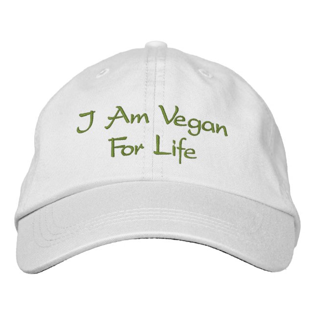 Jag är Vegan för livet. Säljer i Grönt Text. Sloga Broderad Keps (Framsida)