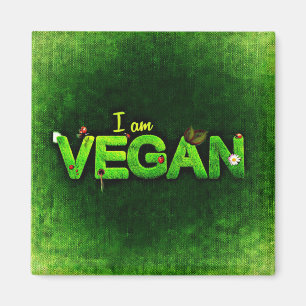 Jag är Vegan skriven med en grassisk natur Strukt Magnet