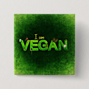 Jag är Vegan skriven med grasslig natur Struktur Knapp