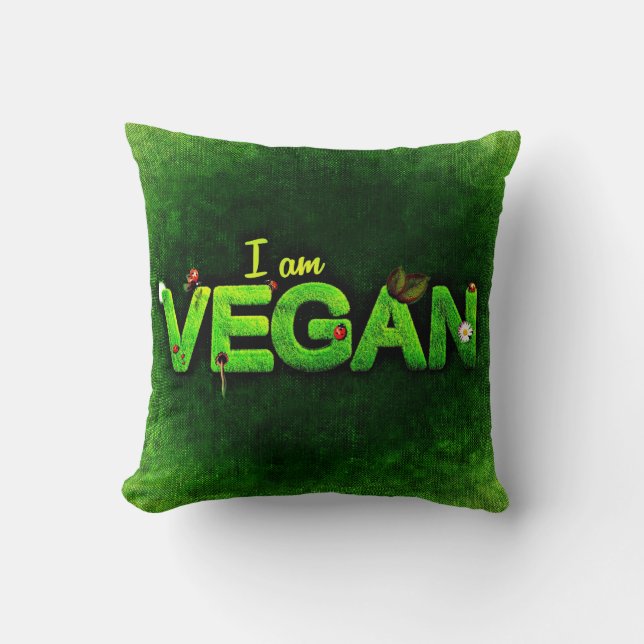 Jag är Vegan skriven med grasslig natur Struktur Kudde (Framsida)