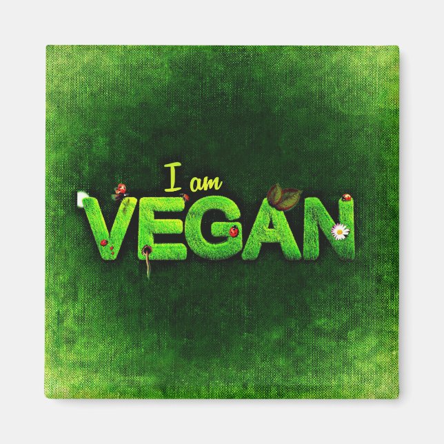 Jag är Vegan skriven med grasslig natur Struktur Magnet (Framsidan)