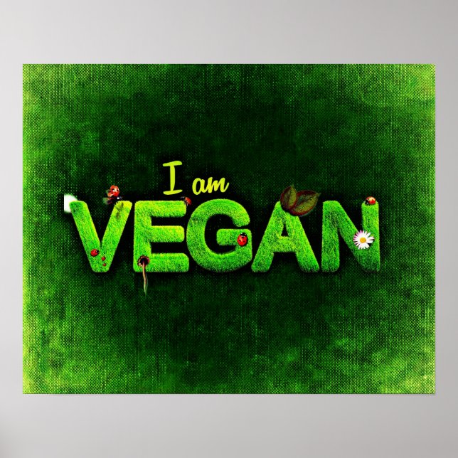 Jag är Vegan skriven med grasslig natur Struktur Poster (Framsidan)