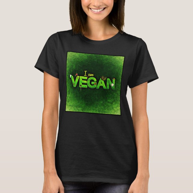 Jag är Vegan skriven med grasslig natur Struktur T Shirt (Framsida)