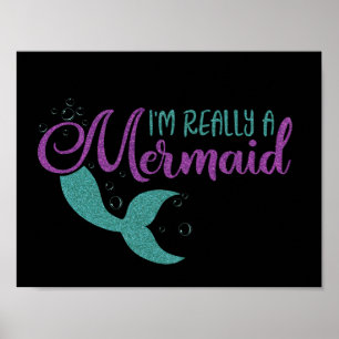 Jag är verkligen en Sjöjungfru Lila Teal Glitter S Poster