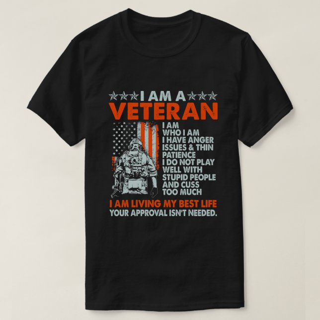 Jag är veteran jag är som jag har ilska problem t shirt (Design framsida)