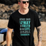 Jag är Way T-shirt i pastel färg<br><div class="desc">Christian t-shirt med biblisk vers från John 14:6 Jesus sa: "Jag är vägen, sanningen och livet. Ingen kan kom till Far utom genom mig." Verserna är i blåpastelliserad färg och i blandad kalligrafi och minimalistisk typografi. Det här trendiget är den moderna trosdesignen perfektens gåva och mode påstående. #christian #religion #scripture...</div>