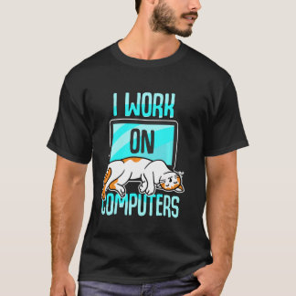 Jag arbetar med datorer WFM Cat Mamma Pappa Kitten T Shirt