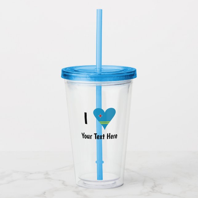 Jag ( Arubansk Flagga Hjärta Kärlek) Din Text Take Away Mugg (Framsida)