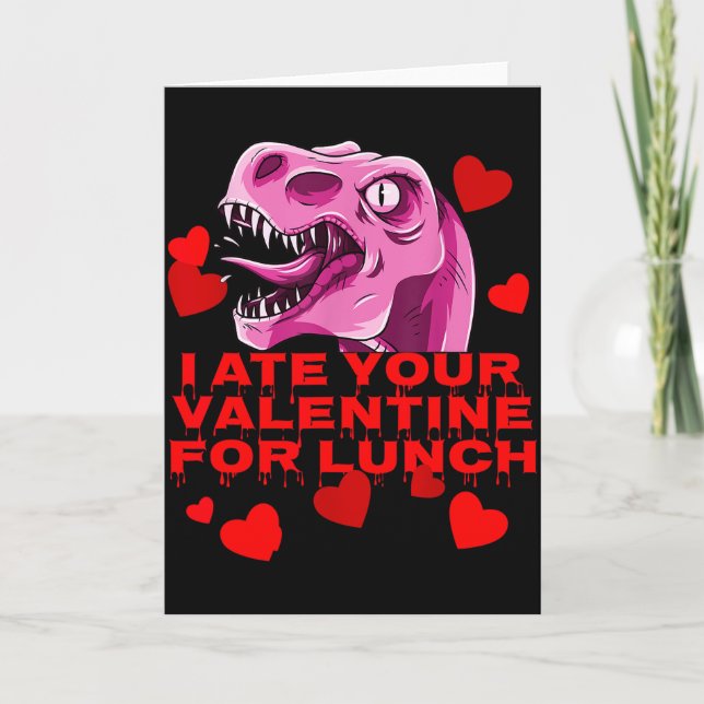 Jag åt din valentin för lunch Rosa dinosaurie Söt  Kort (Framsida)