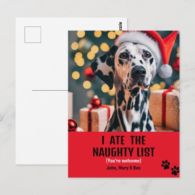 Jag åt Naughty List Pet Photo jul Red Helgdag Vykort (Fram/baksida)