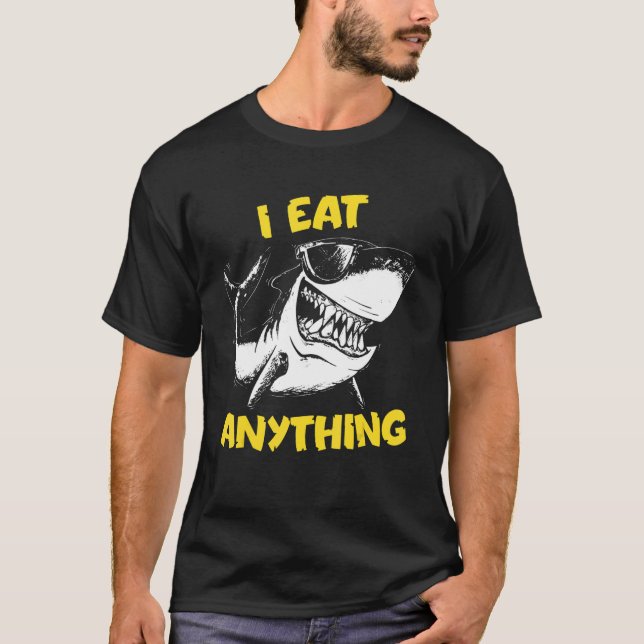 Jag äter allt Hungrigt för Foodie Shark Boys Girls T Shirt (Framsida)