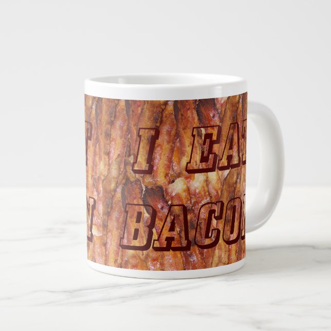 Jag äter Bacon Text med bakgrund Jumbo Mugg (Framsida höger)