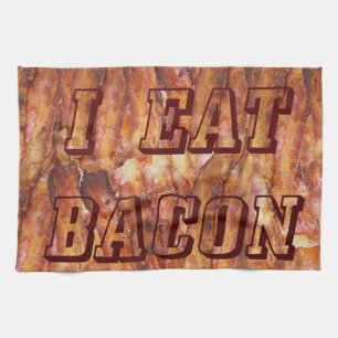 Jag äter Bacon Text med bakgrund Kökshandduk