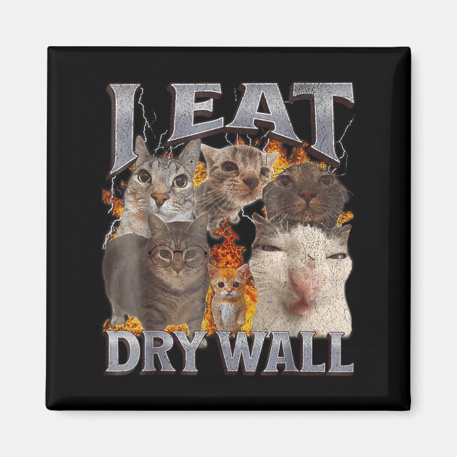 Jag äter gipsskiva Rollig Katt Meme Bootleg Grafis Magnet (Framsidan)