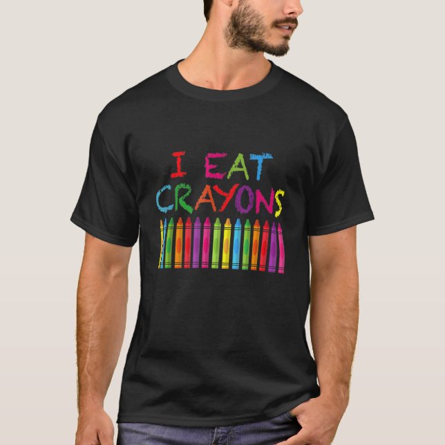 Jag äter Kritor Funny Crayon Tee-konstnärer T Shirt (Framsida)