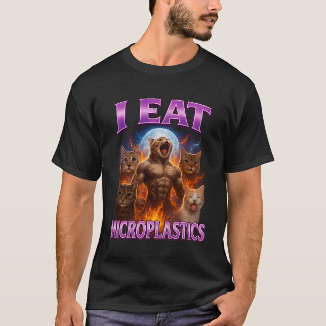 Jag äter mikroplaster Roligt Katt Meme Bootleg Gra T Shirt (Framsida)