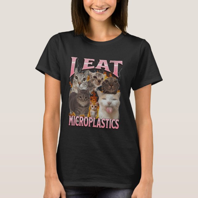 Jag äter mikroplaster Rollig katt meme bootleg gra T Shirt (Framsida)