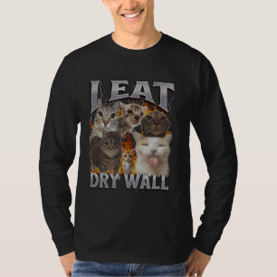 Jag äter torrvägg Rollig Katt Meme Bootleg Grafisk T Shirt