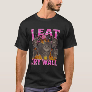 Jag äter torrvägg Rollig Oia Oia Katt Meme Bootleg T Shirt